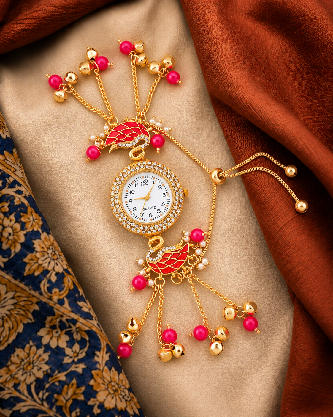 Pink Taziq Heritage Kashmiri Ethnic Ghungroo Bracelet Watch for Women