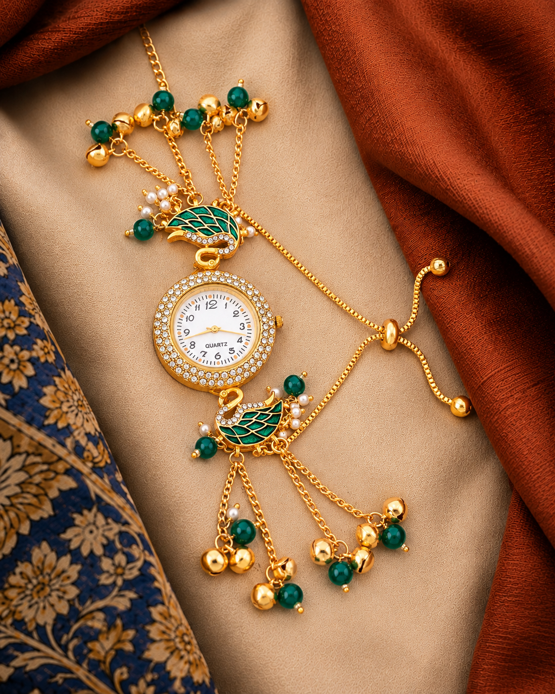 Green Taziq Heritage Kashmiri Ethnic Ghungroo Bracelet Watch for Women