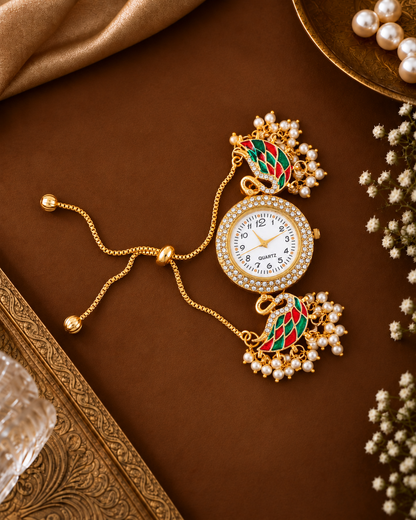 Red Green Huzaif Heritage Kashmiri Ethnic Bracelet Watch for Women