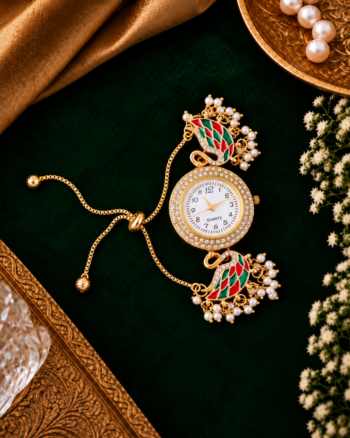 Red Green Huzaif Heritage Kashmiri Ethnic Bracelet Watch for Women