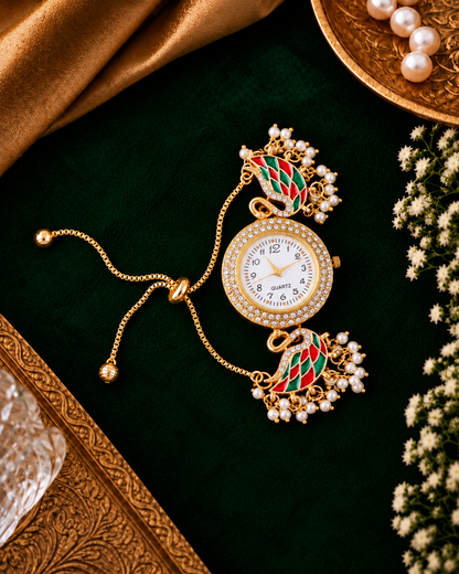 Red Green Huzaif Heritage Kashmiri Ethnic Bracelet Watch for Women