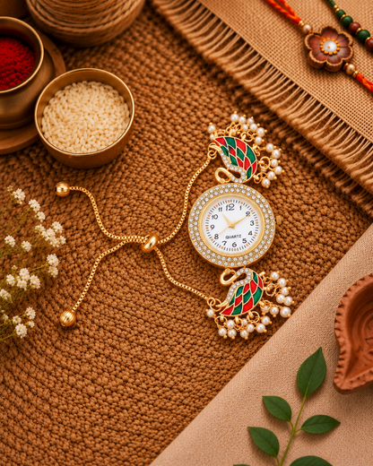 Red Green Huzaif Heritage Kashmiri Ethnic Bracelet Watch for Women