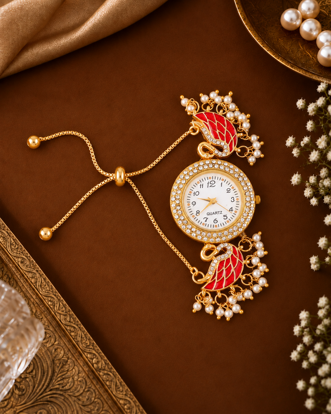 Red Huzaif Heritage Kashmiri Ethnic Bracelet Watch for Women