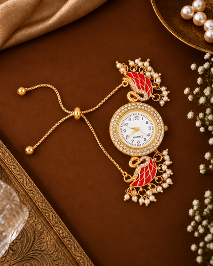 Red Huzaif Heritage Kashmiri Ethnic Bracelet Watch for Women