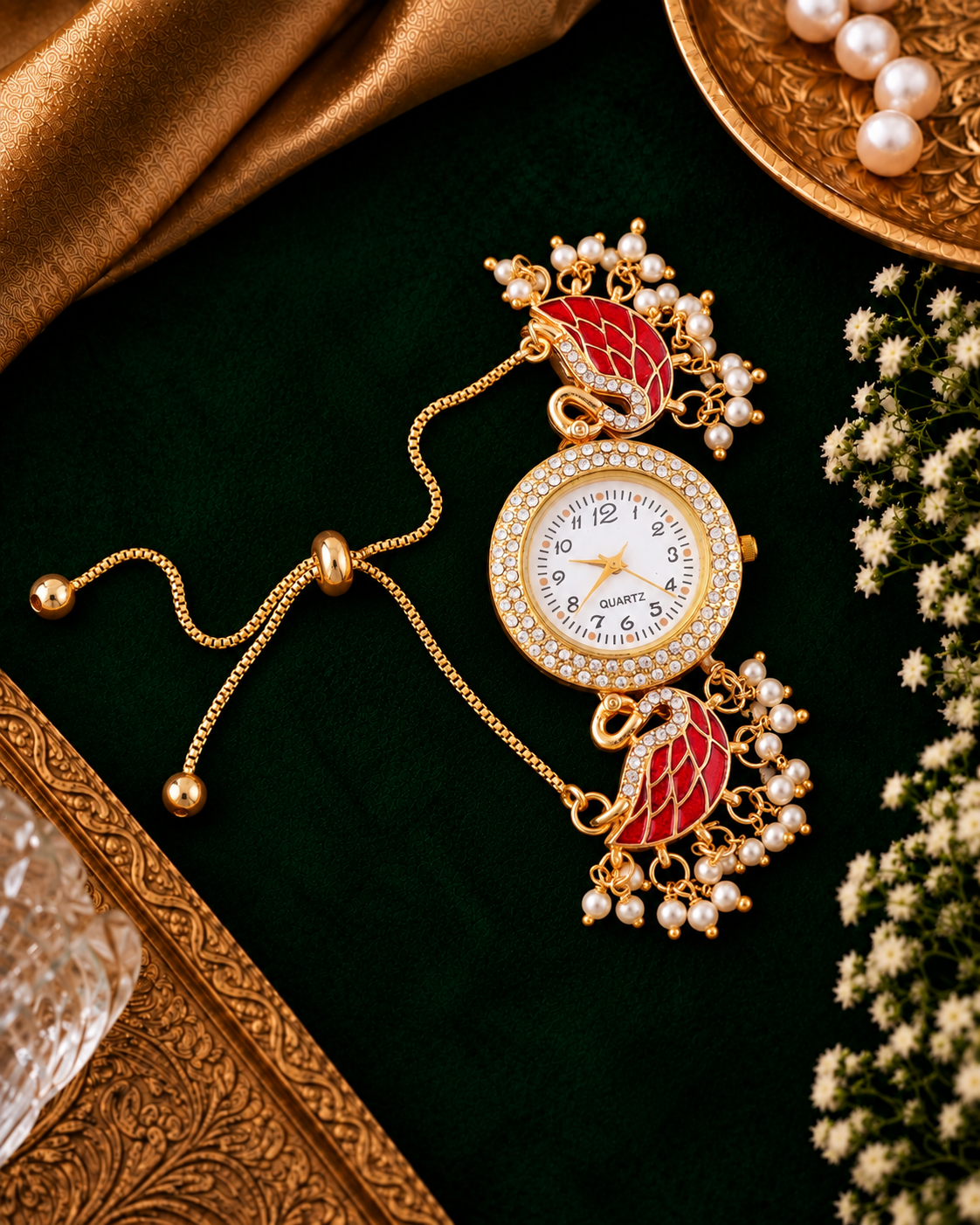 Red Huzaif Heritage Kashmiri Ethnic Bracelet Watch for Women