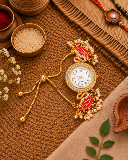 Red Huzaif Heritage Kashmiri Ethnic Bracelet Watch for Women