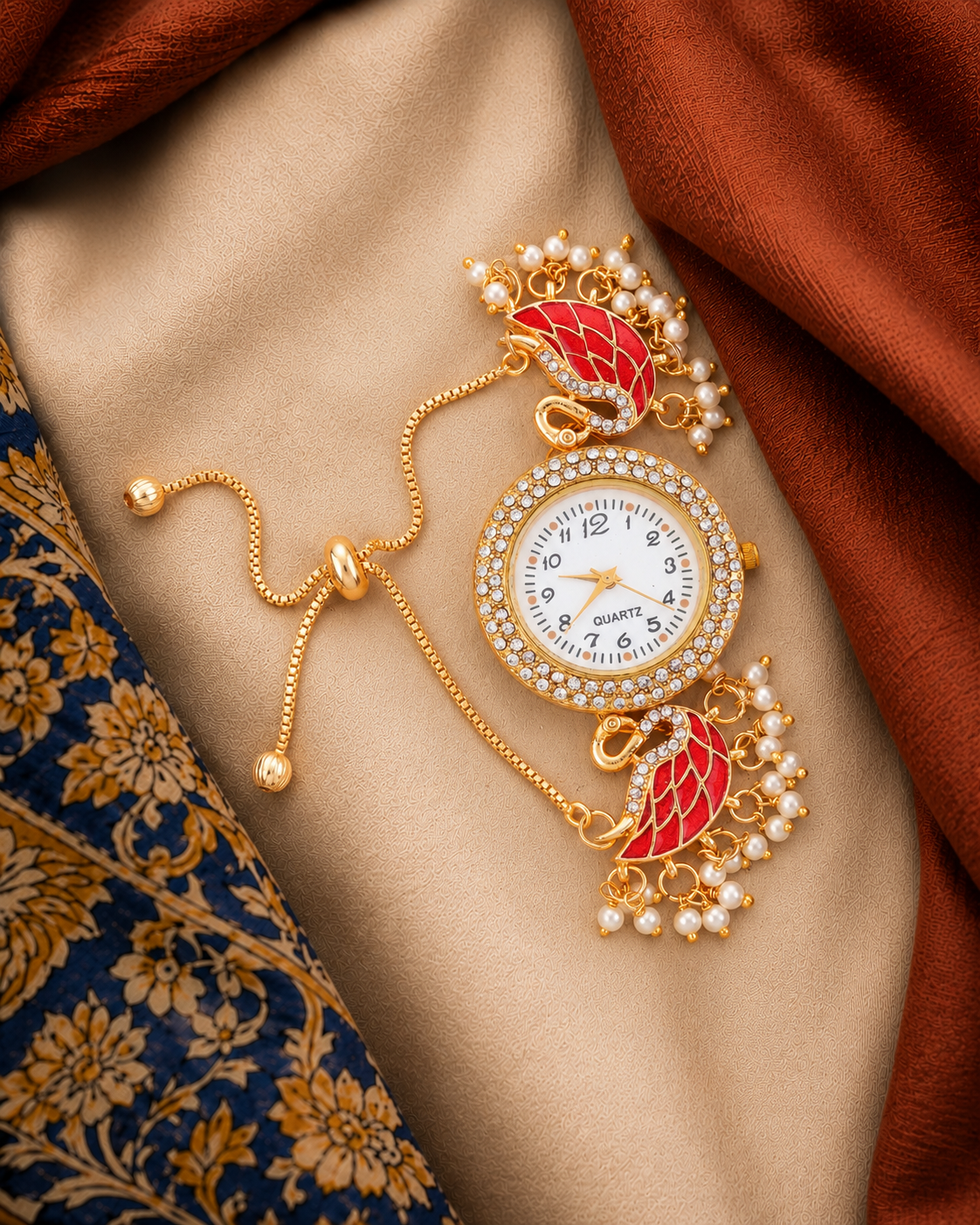 Red Huzaif Heritage Kashmiri Ethnic Bracelet Watch for Women