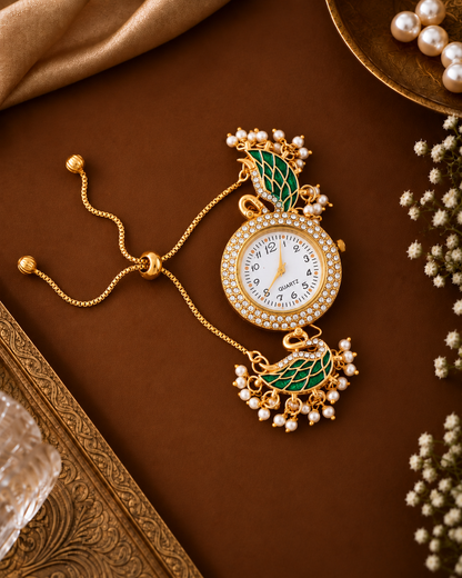 Green Huzaif Heritage Kashmiri Ethnic Bracelet Watch for Women
