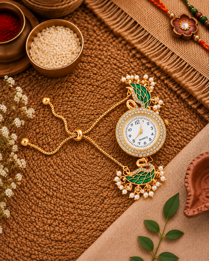 Green Huzaif Heritage Kashmiri Ethnic Bracelet Watch for Women