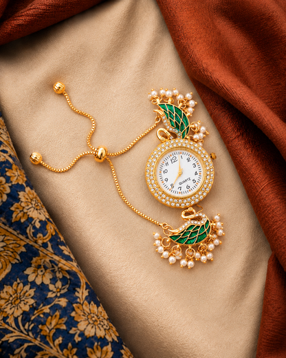 Green Huzaif Heritage Kashmiri Ethnic Bracelet Watch for Women