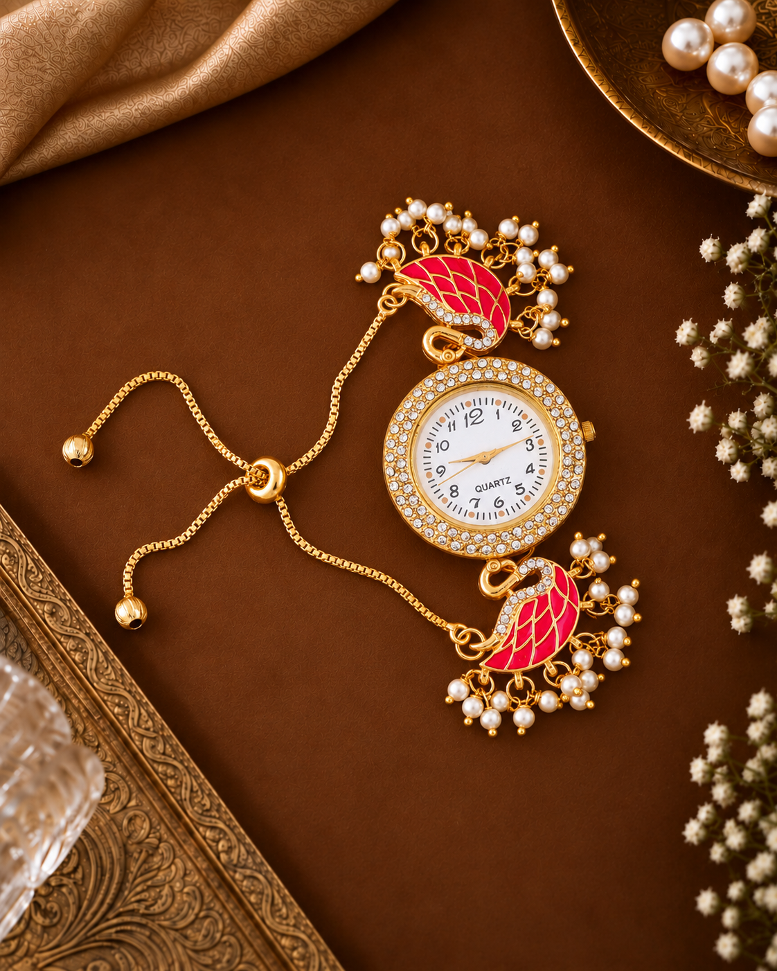 Pink Huzaif Heritage Kashmiri Ethnic Bracelet Watch for Women