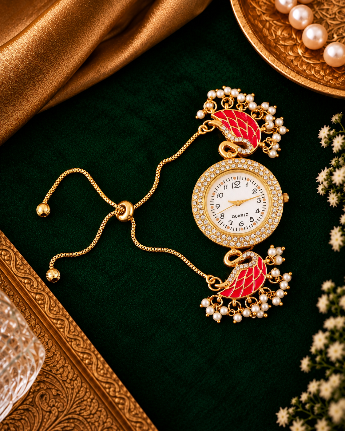 Pink Huzaif Heritage Kashmiri Ethnic Bracelet Watch for Women