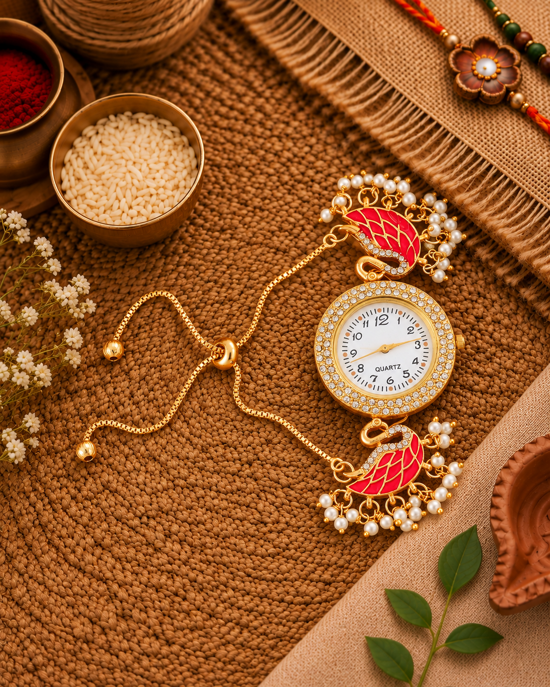 Pink Huzaif Heritage Kashmiri Ethnic Bracelet Watch for Women