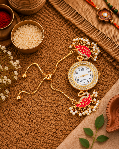 Pink Huzaif Heritage Kashmiri Ethnic Bracelet Watch for Women