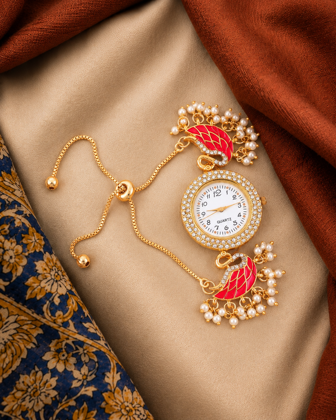Pink Huzaif Heritage Kashmiri Ethnic Bracelet Watch for Women