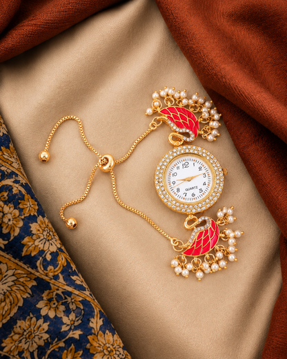 Pink Huzaif Heritage Kashmiri Ethnic Bracelet Watch for Women