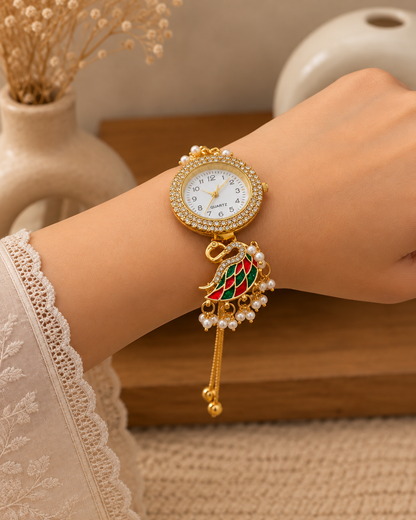 Red Green Huzaif Heritage Kashmiri Ethnic Bracelet Watch for Women
