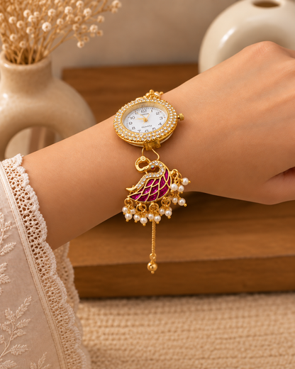 Pink Huzaif Heritage Kashmiri Ethnic Bracelet Watch for Women