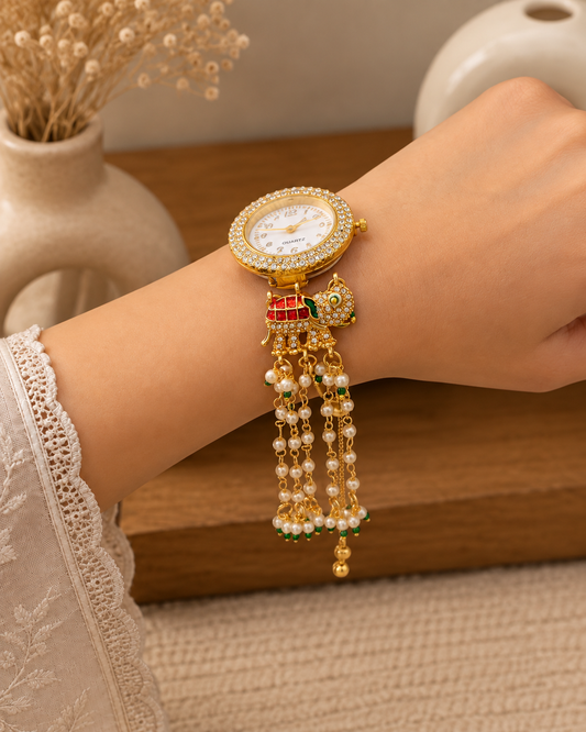 Red Areeb Heritage Kashmiri Ethnic Bracelet Watch for Women