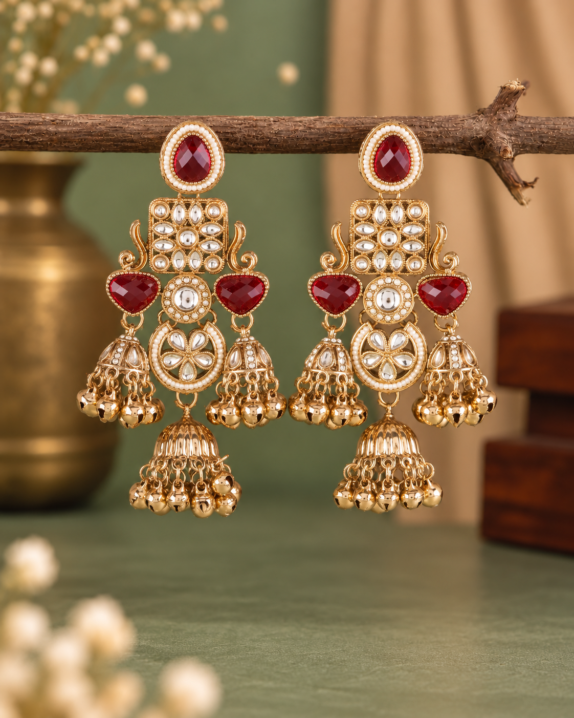 Red Siyana Designer Jumki Earring