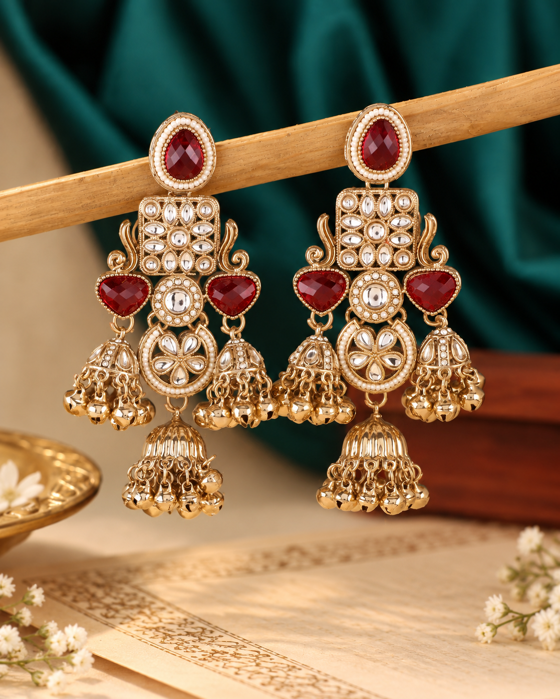 Red Siyana Designer Jumki Earring