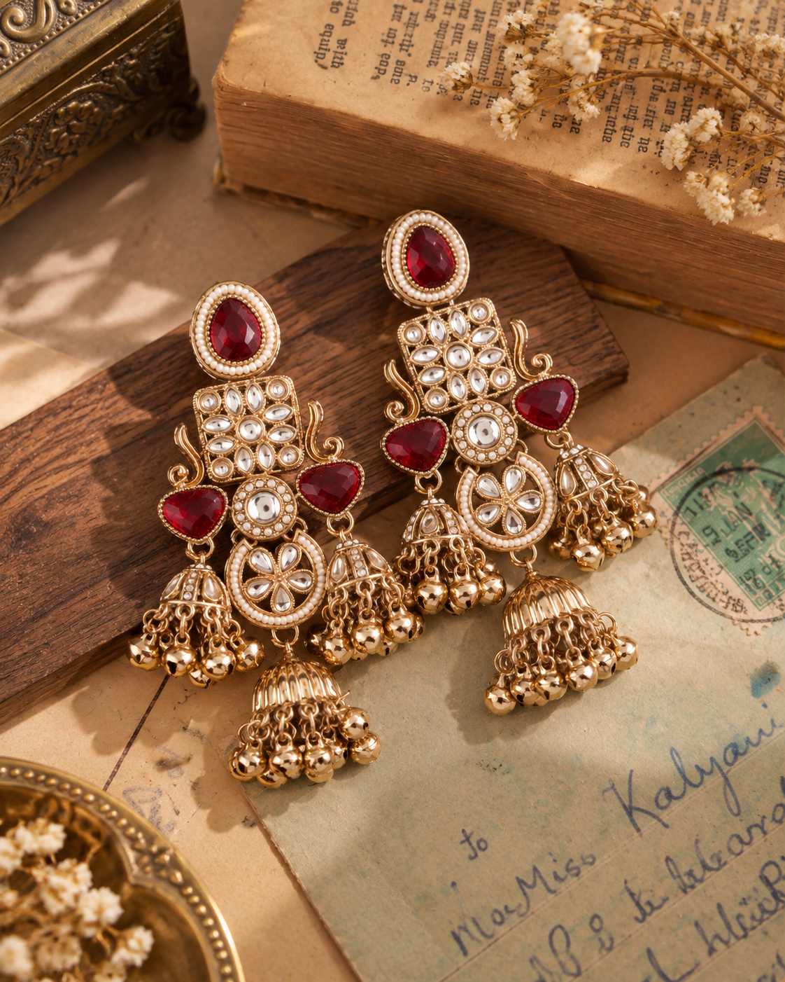 Red Siyana Designer Jumki Earring