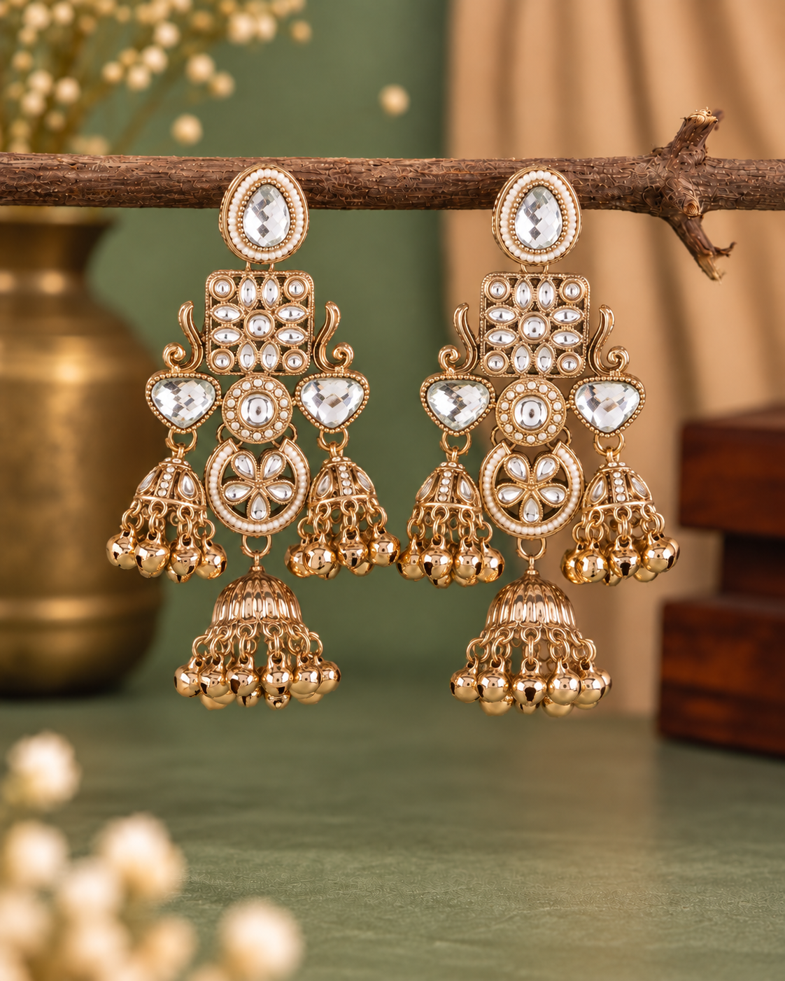White Siyana Designer Jumki Earring