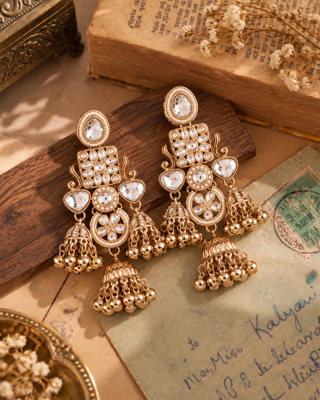 White Siyana Designer Jumki Earring