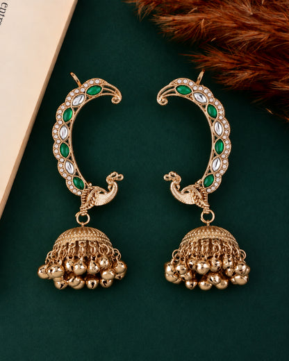 Green Shankari Designer Ear Cuff Jhumki Earring