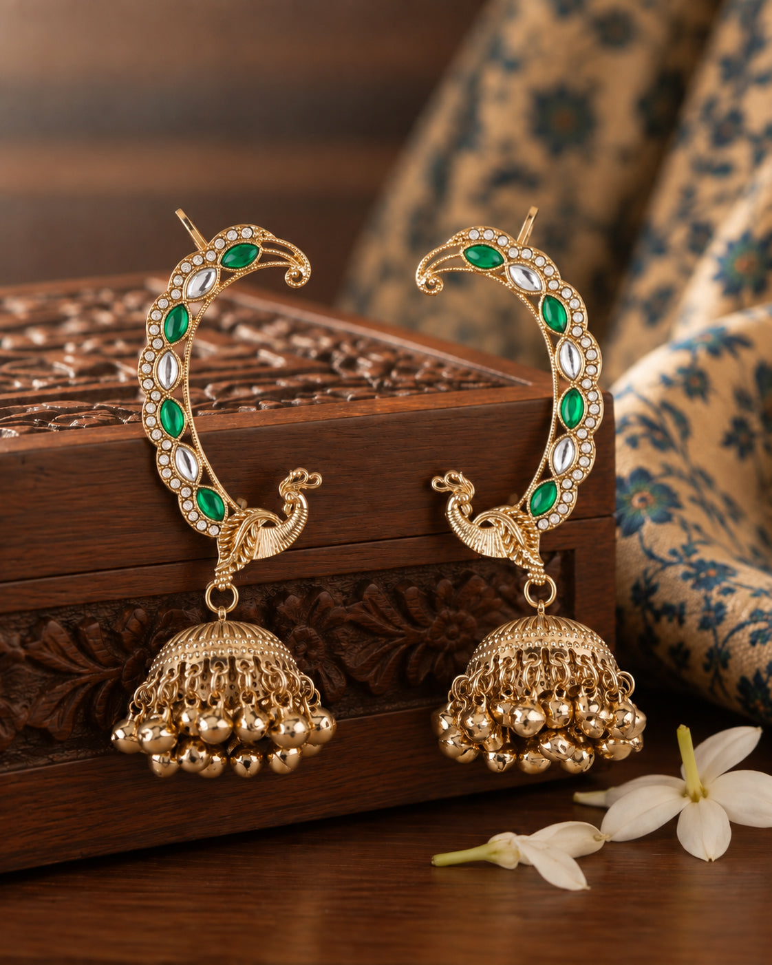 Green Shankari Designer Ear Cuff Jhumki Earring
