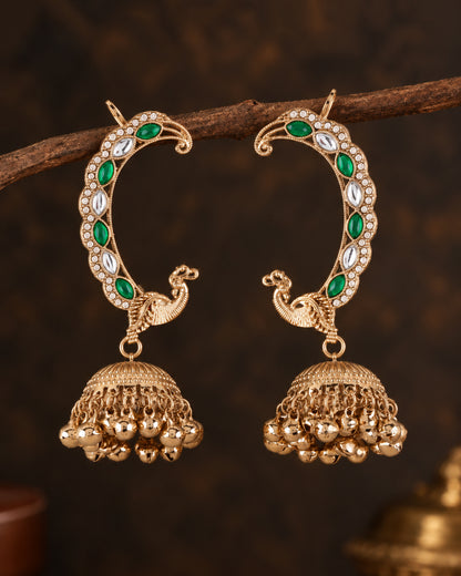 Green Shankari Designer Ear Cuff Jhumki Earring