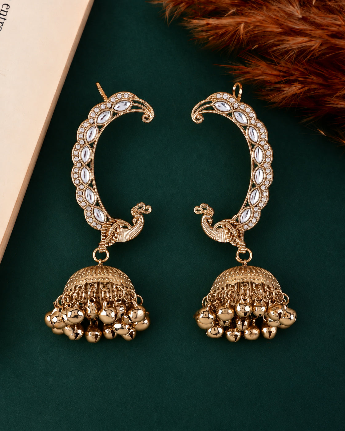 White Shankari Designer Ear Cuff Jhumki Earring
