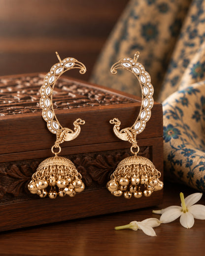 White Shankari Designer Ear Cuff Jhumki Earring