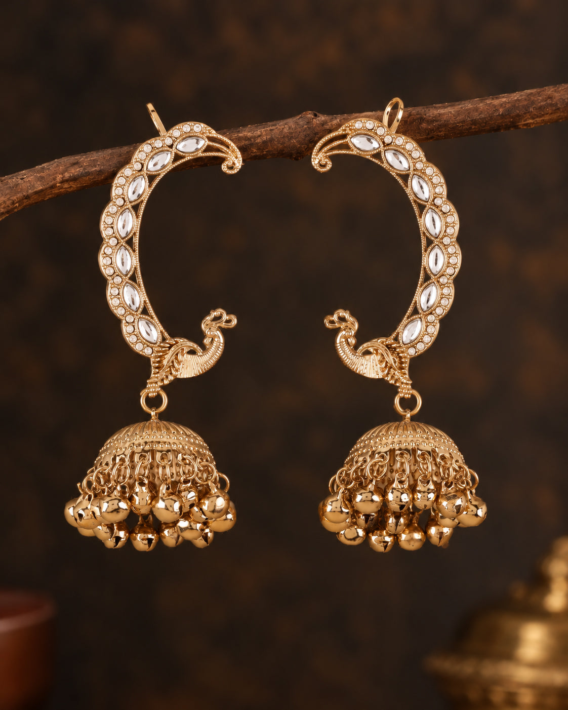 White Shankari Designer Ear Cuff Jhumki Earring