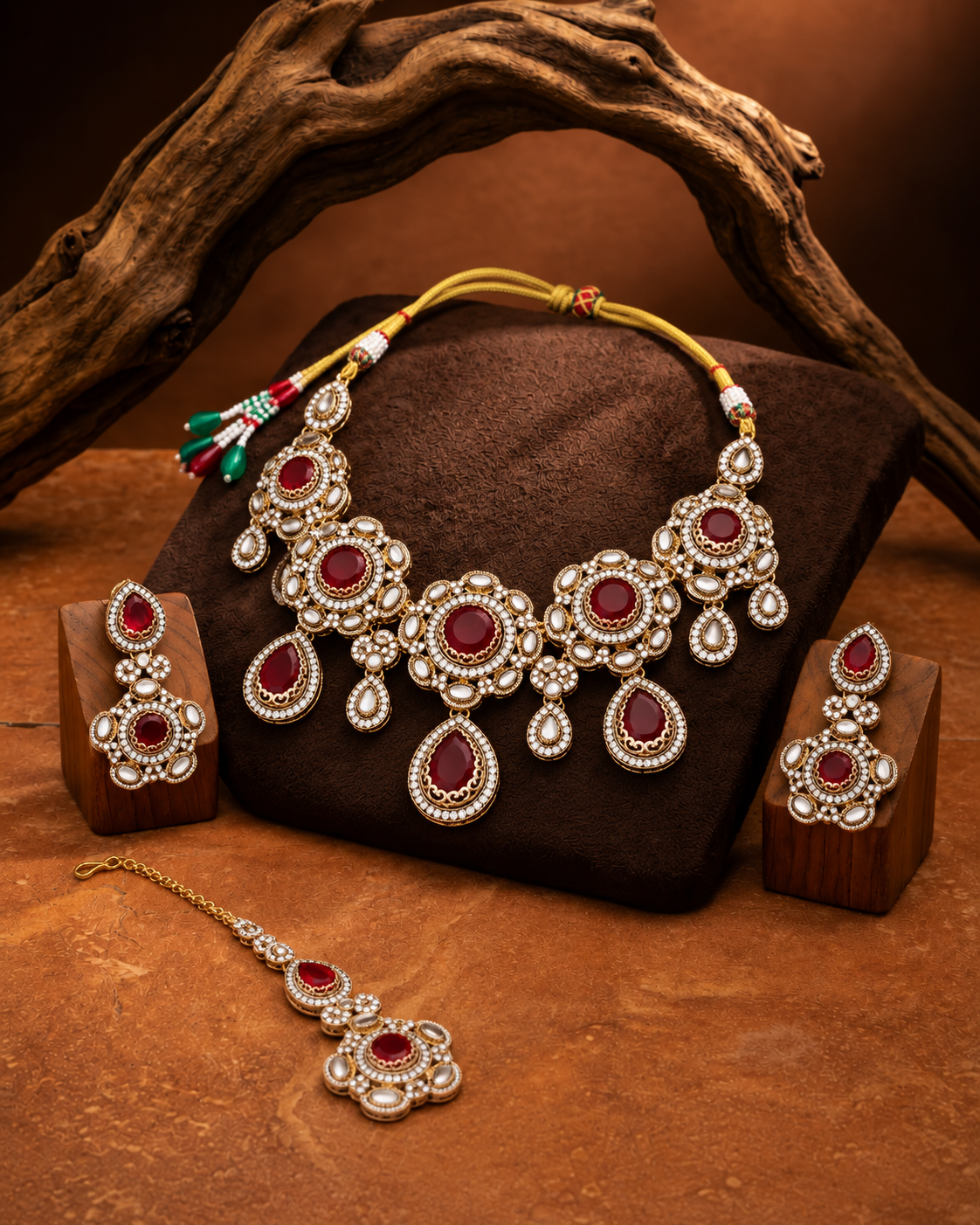 Ruby Aarzohi Premium Sabya Inspired Necklace Set with Earring & Teeka