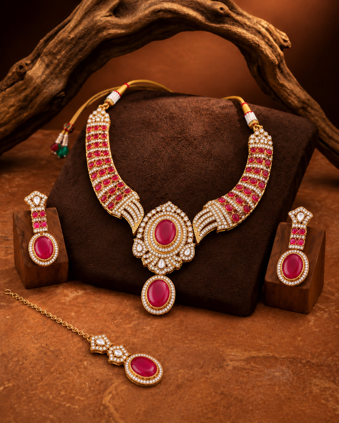 Pink Saumili Premium Sabya Inspired Necklace Set with Earring & Teeka