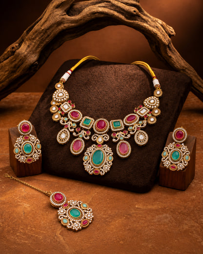 Mint Onion Myraya Premium Sabya Inspired Necklace Set with Earring & Teeka