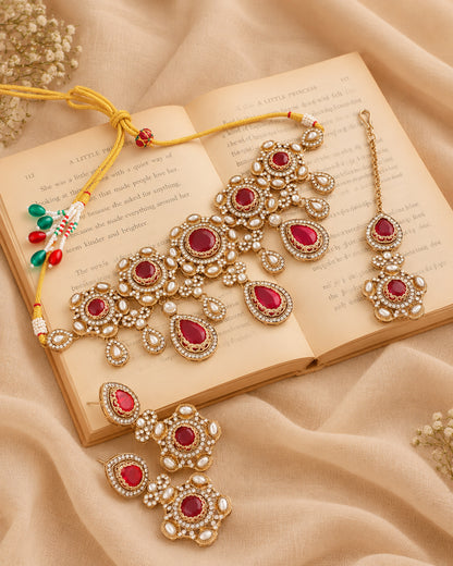 Onion Aarzohi Premium Sabya Inspired Necklace Set with Earring & Teeka