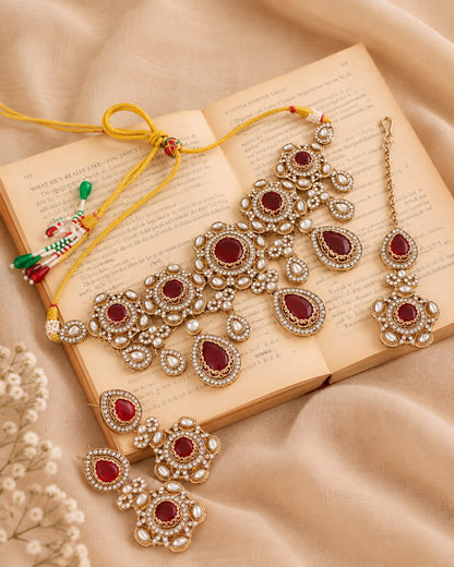 Ruby Aarzohi Premium Sabya Inspired Necklace Set with Earring & Teeka