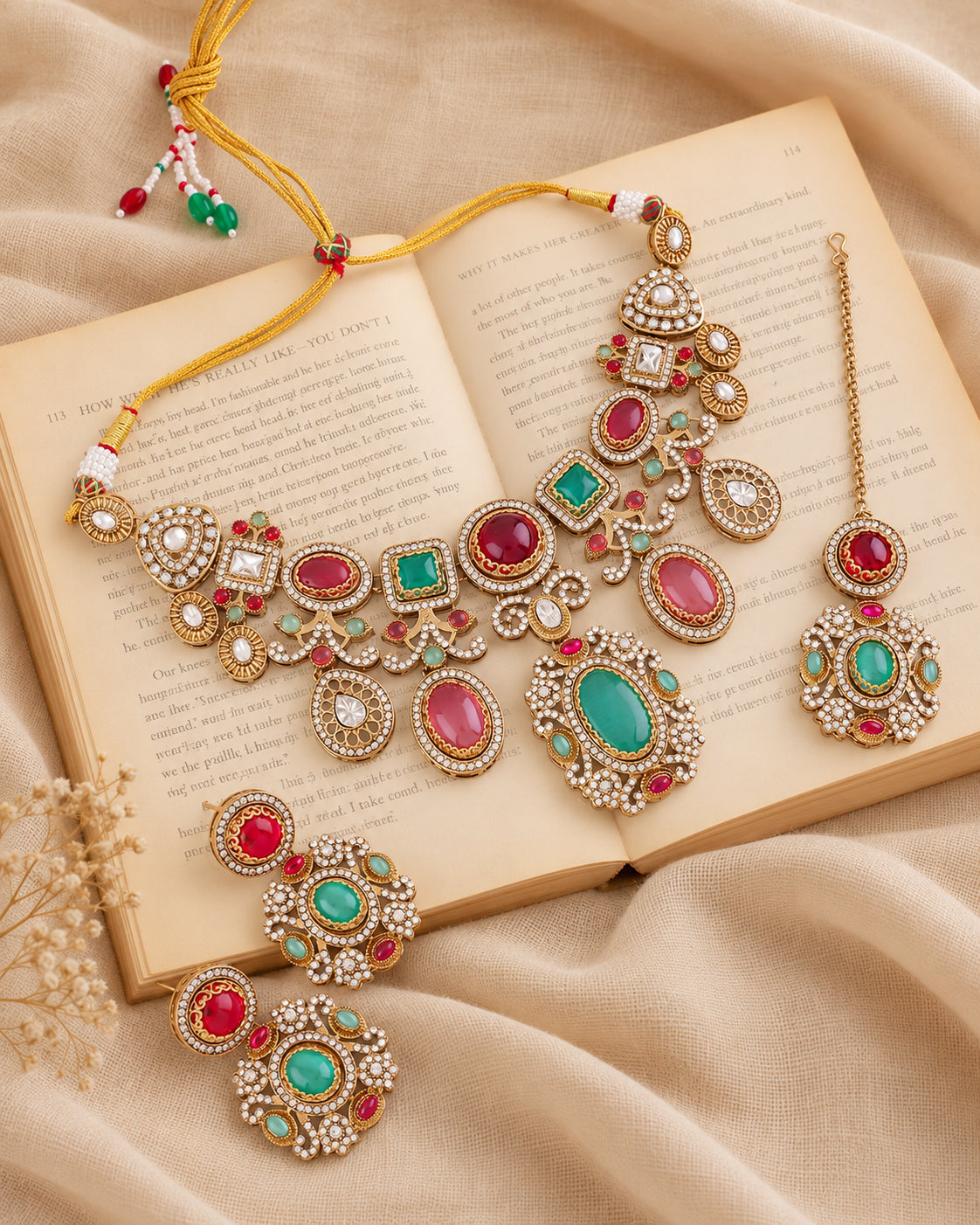 Mint Onion Myraya Premium Sabya Inspired Necklace Set with Earring & Teeka