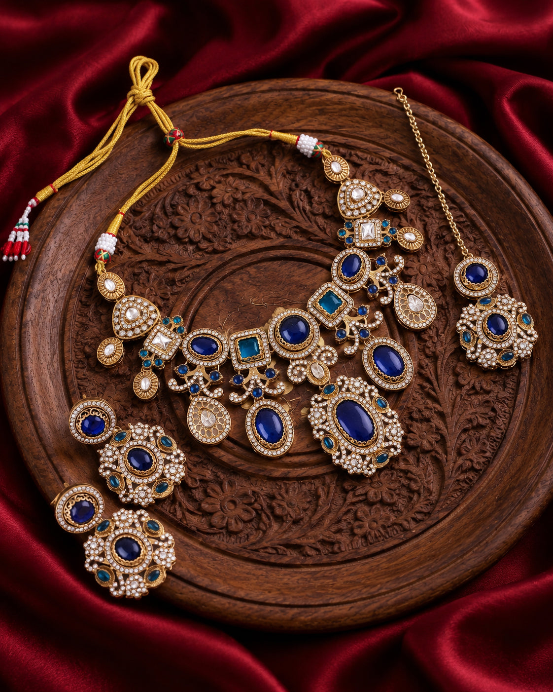 Blue Myraya Premium Sabya Inspired Necklace Set with Earring & Teeka