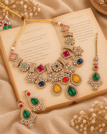 Namisha Premium Sabya Inspired Necklace Set with Earring & Teeka