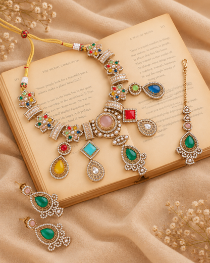 Kavyika Premium Sabya Inspired Necklace Set with Earring & Teeka