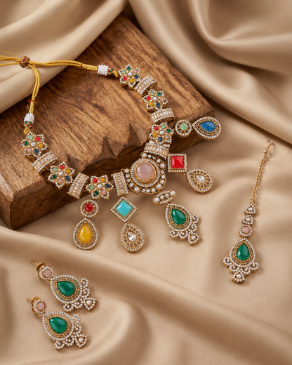 Kavyika Premium Sabya Inspired Necklace Set with Earring & Teeka