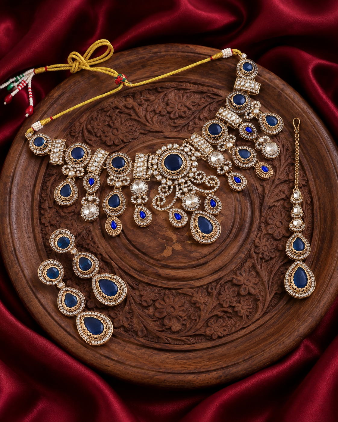 Blue Hemisha Premium Sabya Inspired Necklace Set with Earring & Teeka