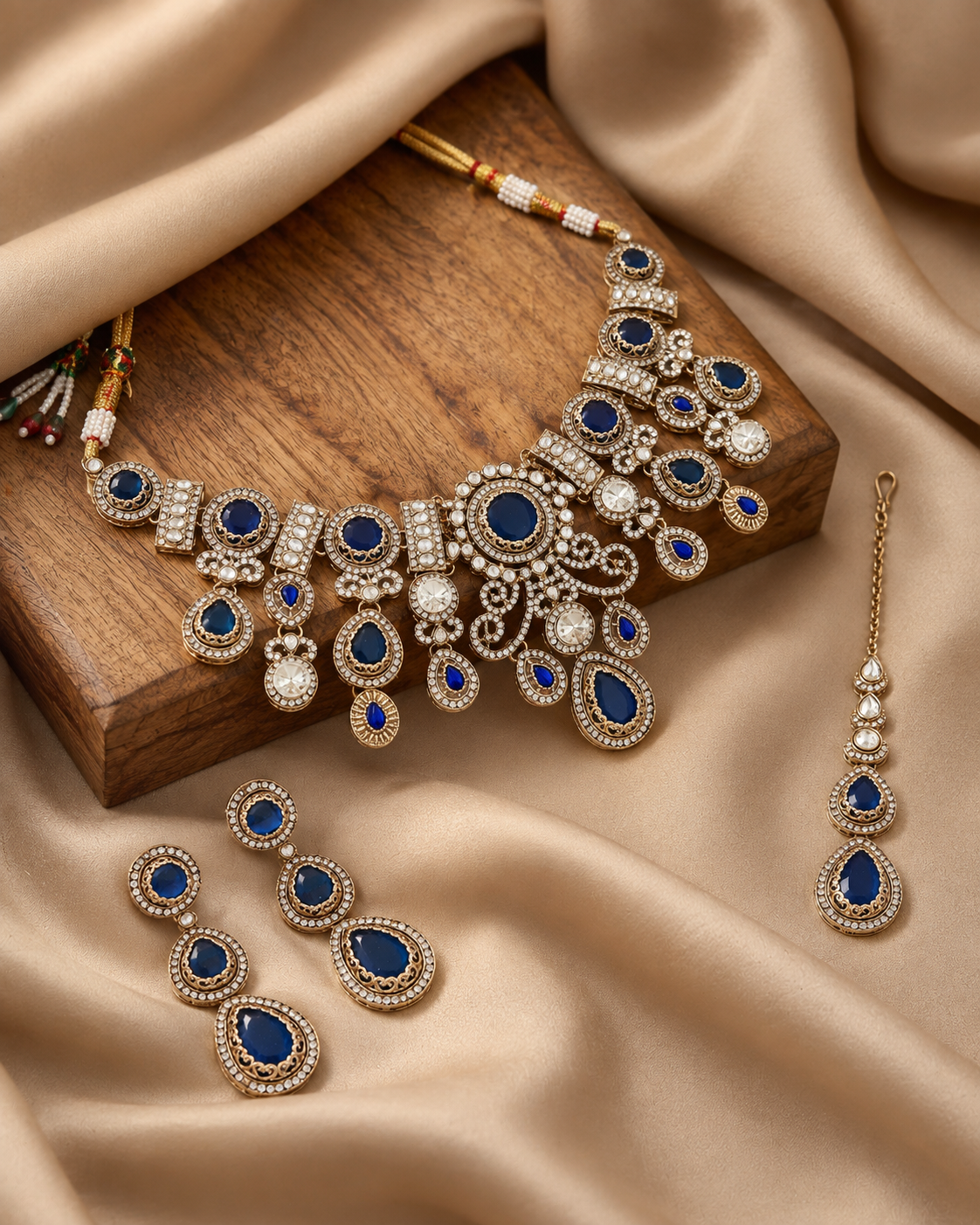 Blue Hemisha Premium Sabya Inspired Necklace Set with Earring & Teeka
