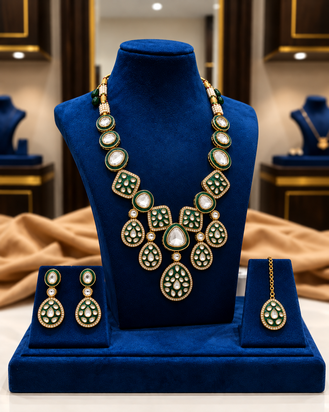 Green Kuvar Premium Meenakari Dabi Kundan Necklace Set with Earring and Teeka