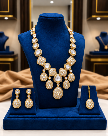 Ivory Kuvar Premium Meenakari Dabi Kundan Necklace Set with Earring and Teeka