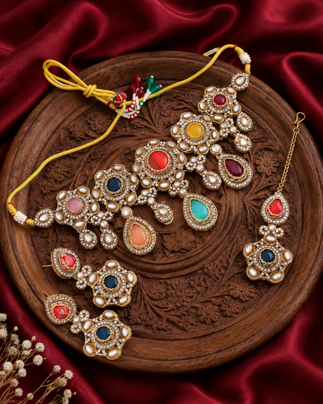 Multi Aarzohi Premium Sabya Inspired Necklace Set with Earring & Teeka