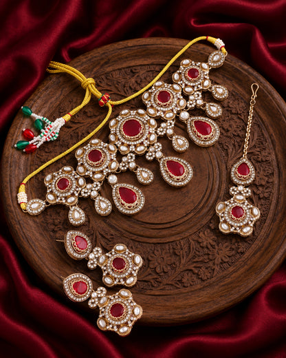 Onion Aarzohi Premium Sabya Inspired Necklace Set with Earring & Teeka